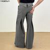 INCERUN Men Casual High Zipper Waist Embroidery Loose Long Wide Legs Pants Trousers