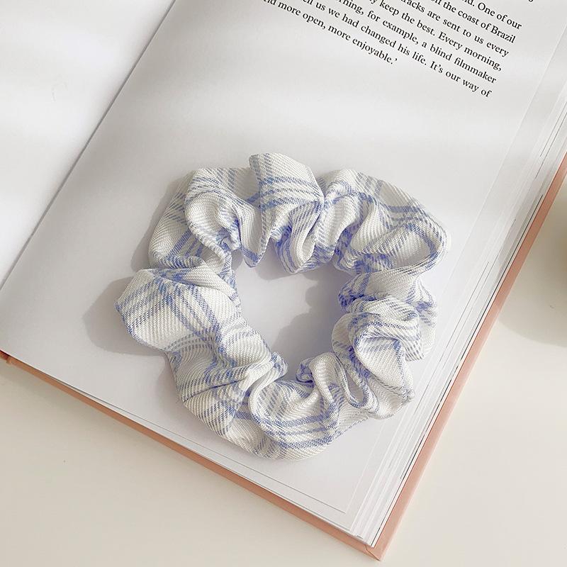 

JK Style Ins Fashion Blue White Check Plaid Scrunchies Large Elastic Hair Bands College Girl Cotton Fabric Hair Ropes Kawaii Gum белый