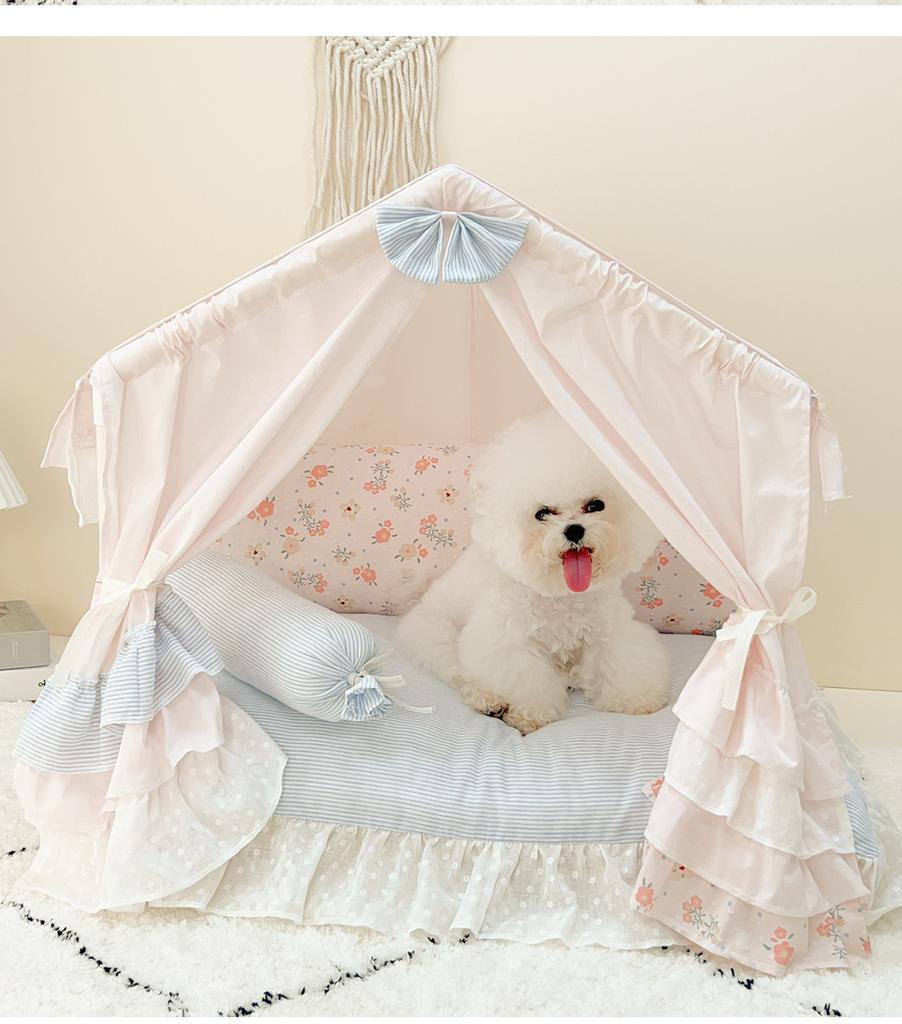 Koreanischer Prinzessinnenstil Haustierbett Luxus Hundehütte für Pudel & Bichons Waschbares Katzenzelt Ganzjahres-Schlafmatte Elegantes Haustier-Sofa