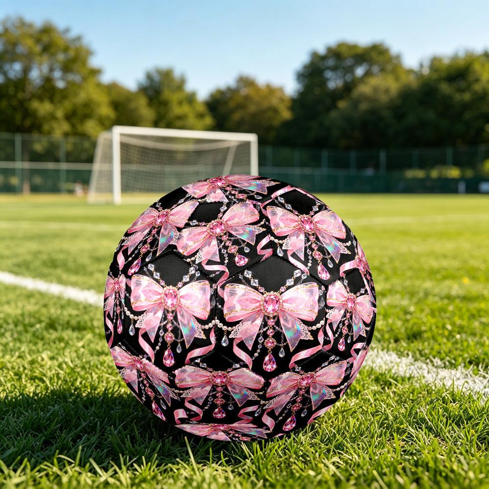1pc Pink Bow Jewelry Theme Soccer Ball Football, Size 5, Lightweight PVC, Outdoor Training Soccer Ball,Gift c65147
