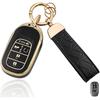 TPU Key Fob Cover with Leather Keychain, Compatible with Honda Accord Civic HR-V CR-V Pilot Sport SI EX EX-L Touring   2024 2025 2026, 4/5 Button,