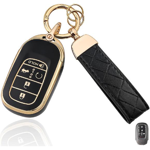 TPU Key Fob Cover with Leather Keychain, Compatible with Honda Accord Civic HR-V CR-V Pilot Sport SI EX EX-L Touring   2024 2025 2026, 4/5 Button,