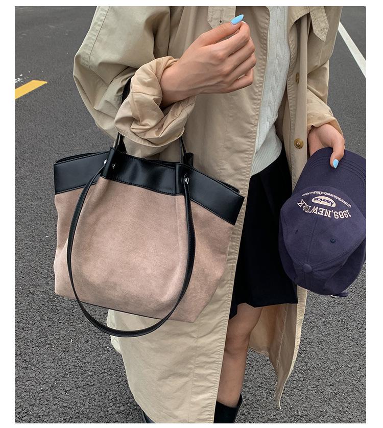 Korean Retro Canvas Patchwork Tote - Large Capacity, Autumn 2025 Style