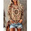 Women Crew Neck Long Sleeve T‑Shirt, Boho Mandala Ethnic Floral Print Casual Loose Pullover Tops