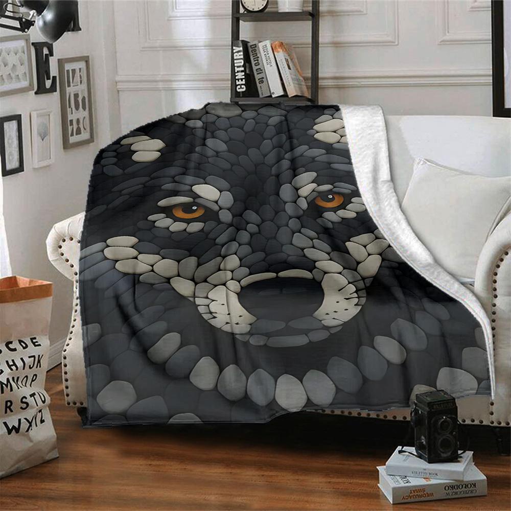 1pc Wolf Stone Blanket, Lightweight Flannel Throw Blanket For Sofa, Bed, Travel, Camping, Living Room, Office, Couch, Chair, And Bed
