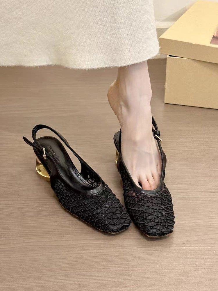 Schafleder-Version~ Sommer Retro gewebtes Netzgarn hohle atmungsaktive Tasche Kopf Schuhe Damen Kopf Rücken leer dicker Absatz äußere Sandalen