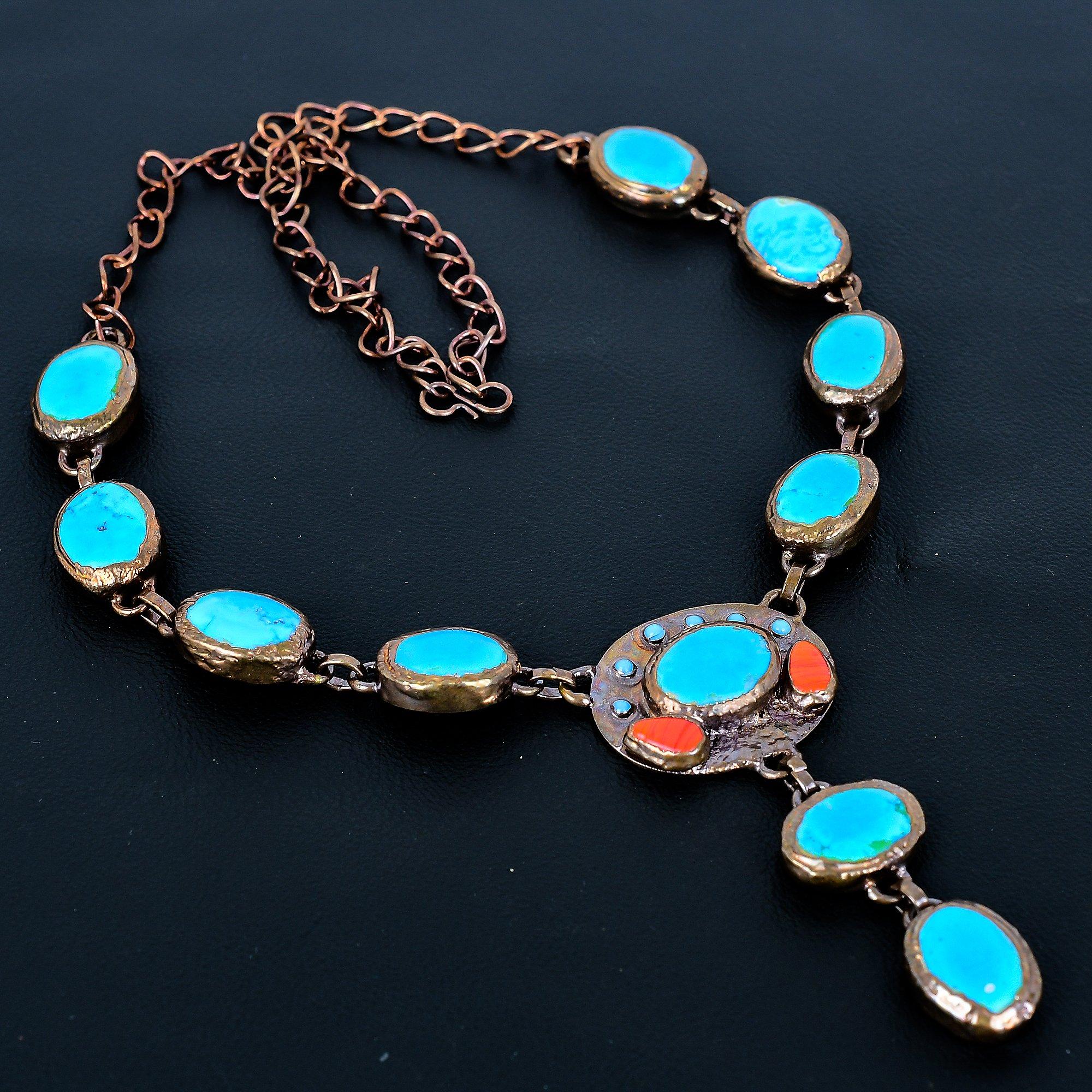 

Sleeping Beauty Turquoise Necklace, Copper Electroformed Jewelry, Gemstone Necklace, Gift For Her Handmade Dainty Jewelry