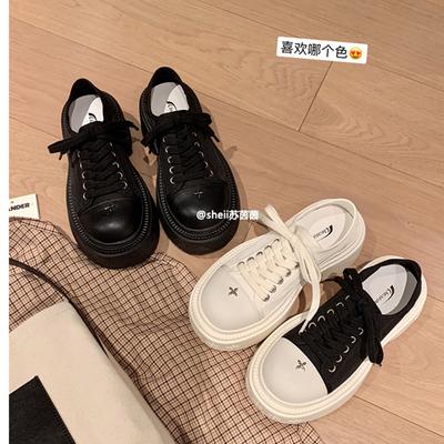 7cm Wasser-Float~ großer runder Kopf dicke Sohle erhöhend Canvas Freizeitschuhe Damen Derby Board Schuhe Herbst