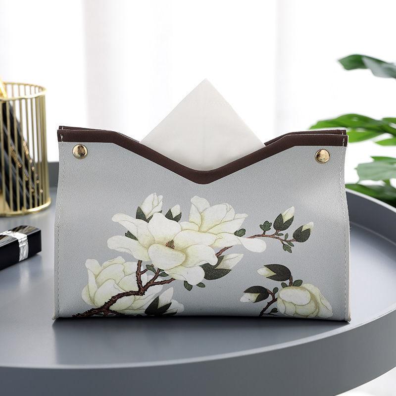 PU leather tissue box cover, modern floral print tissue bag, perfect for bathroom, office, car, outdoor tent, dining table
