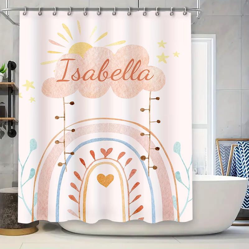 

Adorable Animal Print Shower Curtain Set For Bathroom Decor Kids Gift In Brown Floral Design With Rabbit Fox Faces W60H190(CM)-1 Pcs