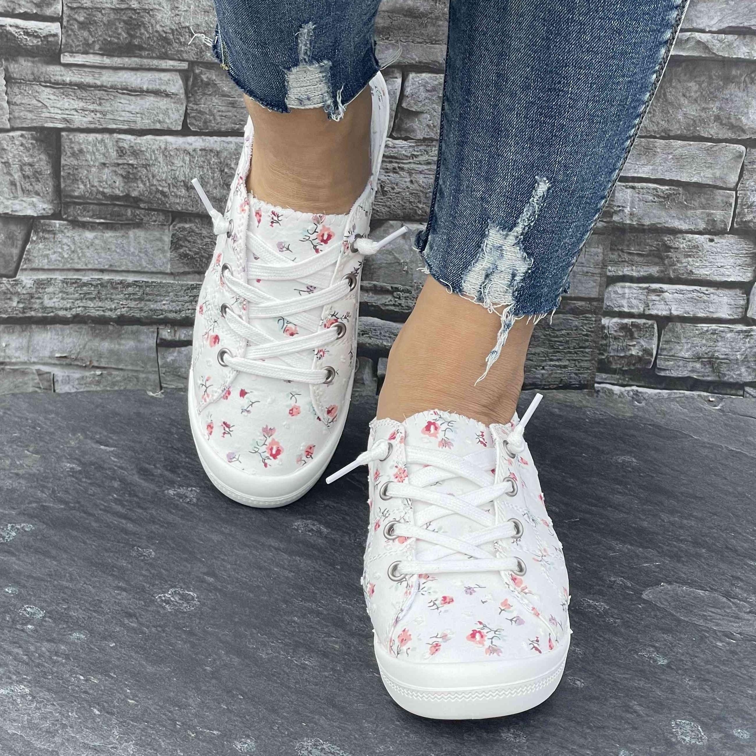 

Women S Floral Sneakers, Fashion Low-Top Casual Sports Shoes, Versatile for All Seasons Lightweight And Comfortable Size 37
