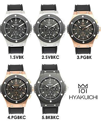 HYAKUICHI 101 No.8 Men's Watch, 100m Water Resistant, Chronograph, Date Display, Rubber Strap, Black and Pink Gold