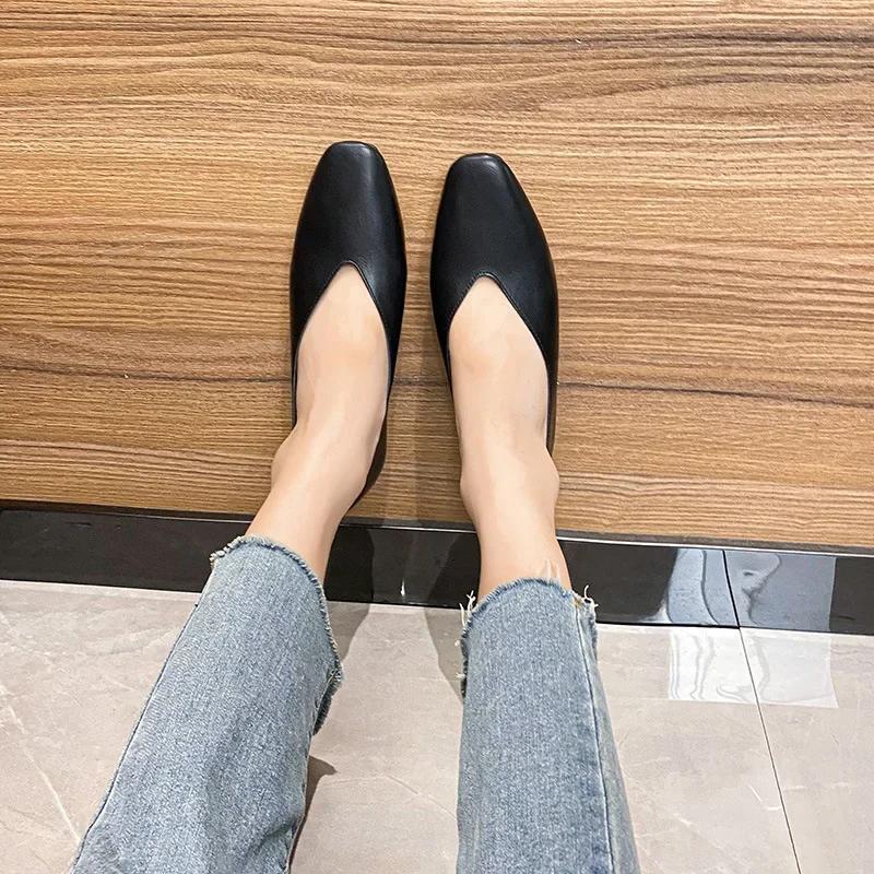 Genuine Leather Multi color Low heeled women's Shoes  Round Toe Flat Bottom Shallow Cut Single Shoe Casual Versatile Loafers