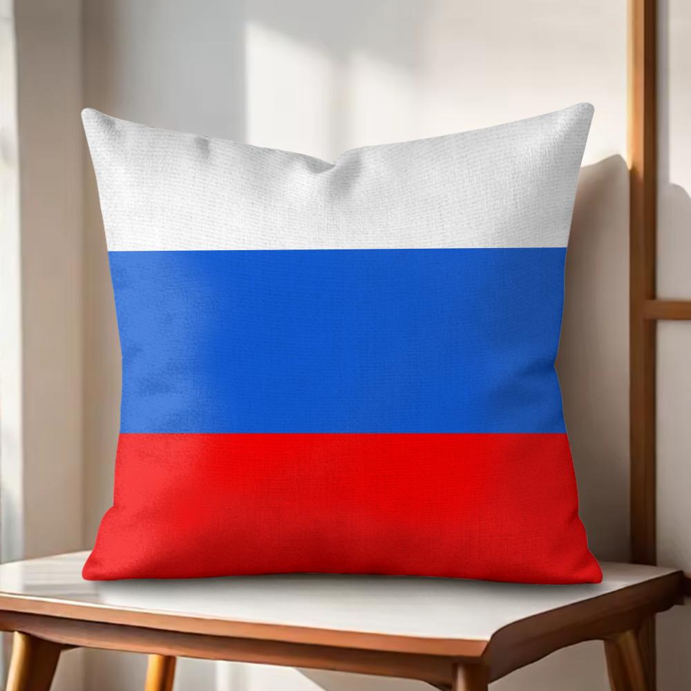 RRussia Flag Print Cushion Cover Natural Linen Organic Fabric DoubleSided Printing Couch Pillow Covers Home Decor