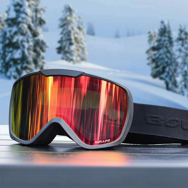 Magnetic Flip-Up Ski Goggles Double Lens Anti-Fog UV Protection Snowboarding Eyewear Adults Kids Model 642 Adult - Black Frame Red Lens