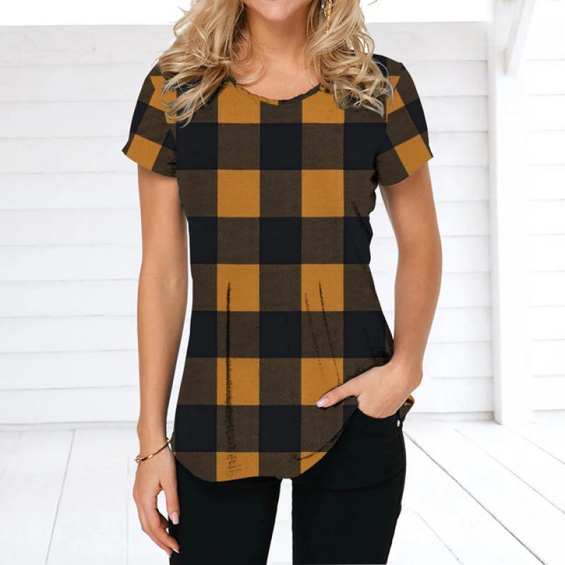 Vintage Damen T-Shirt Sommer Kurzarm Top T-Shirt Bunte Patchwork Kleidung O-Ausschnitt Übergroße Bekleidung Täglich für Damen T-Shirt