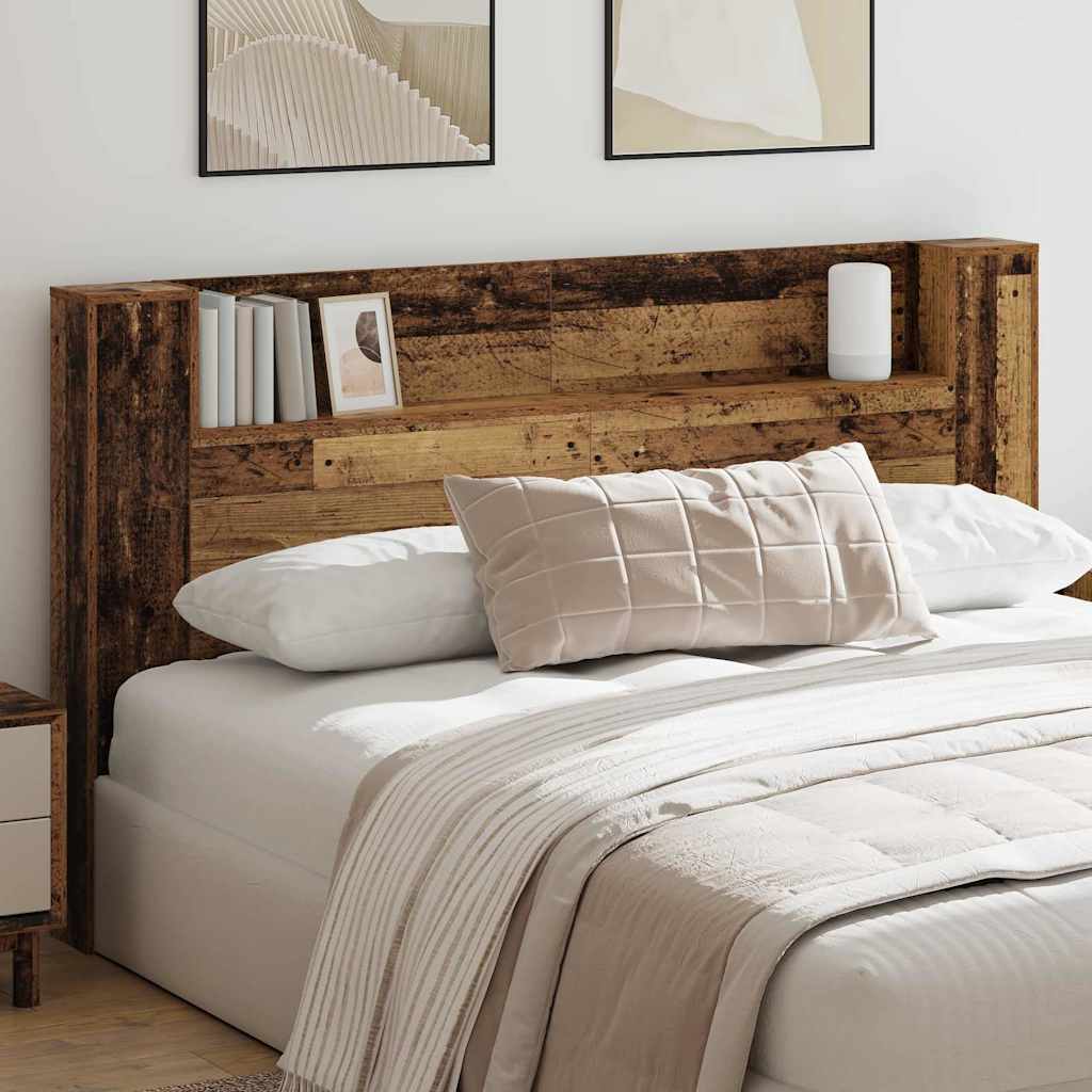 Headboard with LED Lighting and Storage Space Reclaimed Wood Look Wood Based Material