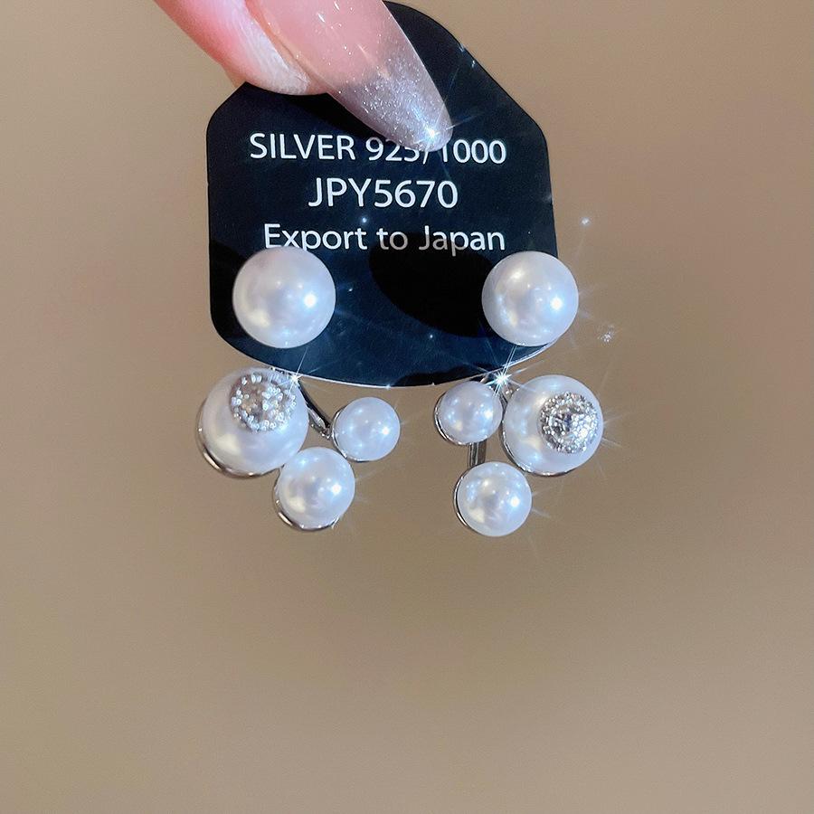 Zircon Geometric Pearl Stud Earrings Autumn and Winter Retro Elegant Earrings Temperament Earrings Women
