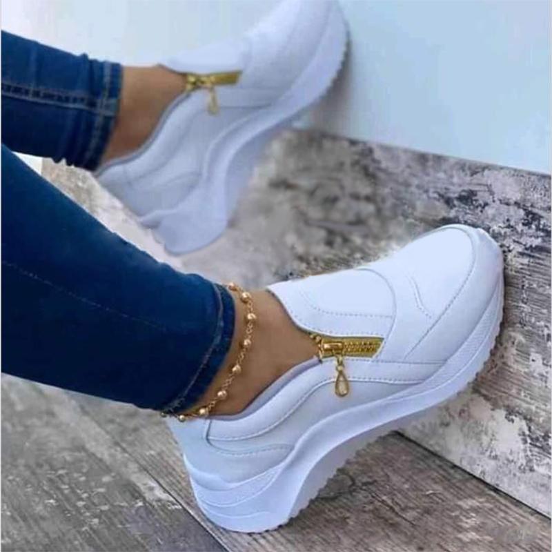 

2024 осенняя женская обувь, размер 43, кроссовки на платформе, удобная повседневная обувь для ленивых, женская модная однотонная спортивная обувь, Zapatos Mujer 35 белый