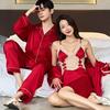 Couple pajamas women's silk spring and autumn thin sexy nightgown nightdress suspender two-piece set summer men's ice silk suit