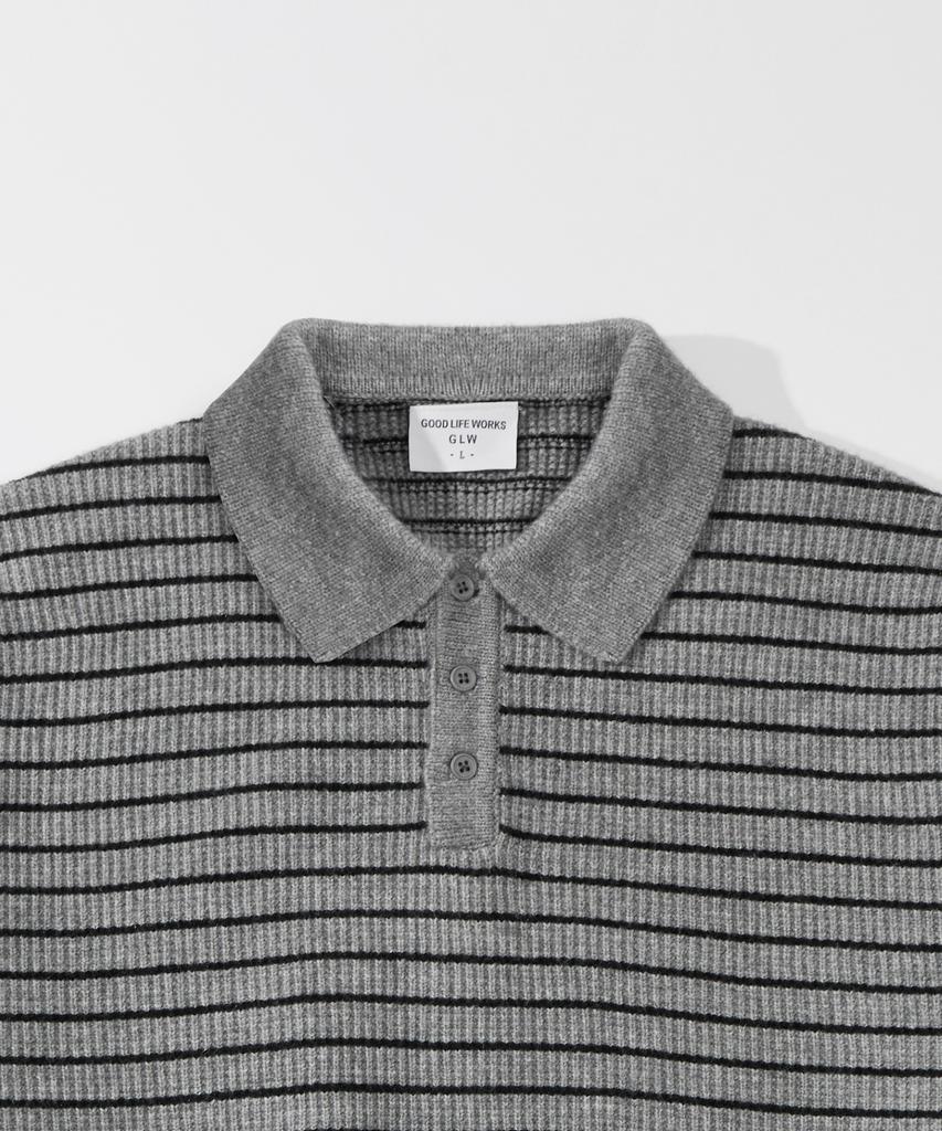GLW Oversized Striped Collar Knit Soft Touch Gray