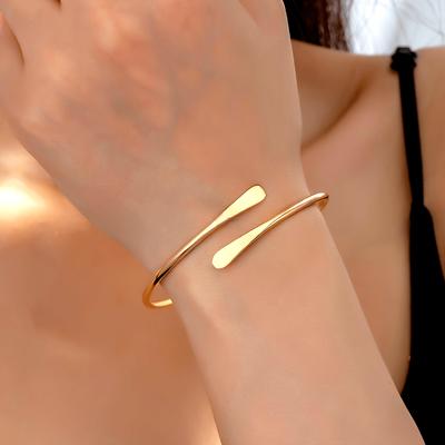 Elegant Minimalist Golden Open Cuff Bracelet Sleek Flat Ends, Versatile Fashion Accessory for Daily Wear & Parties