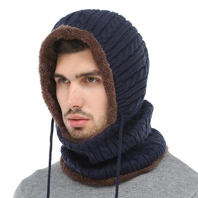Nová unisex zimní pletená čepice s ochranou krku čepice s čepicí Přidat zateplené čepice s kožešinou pro muže a ženy čepice s kuklou
