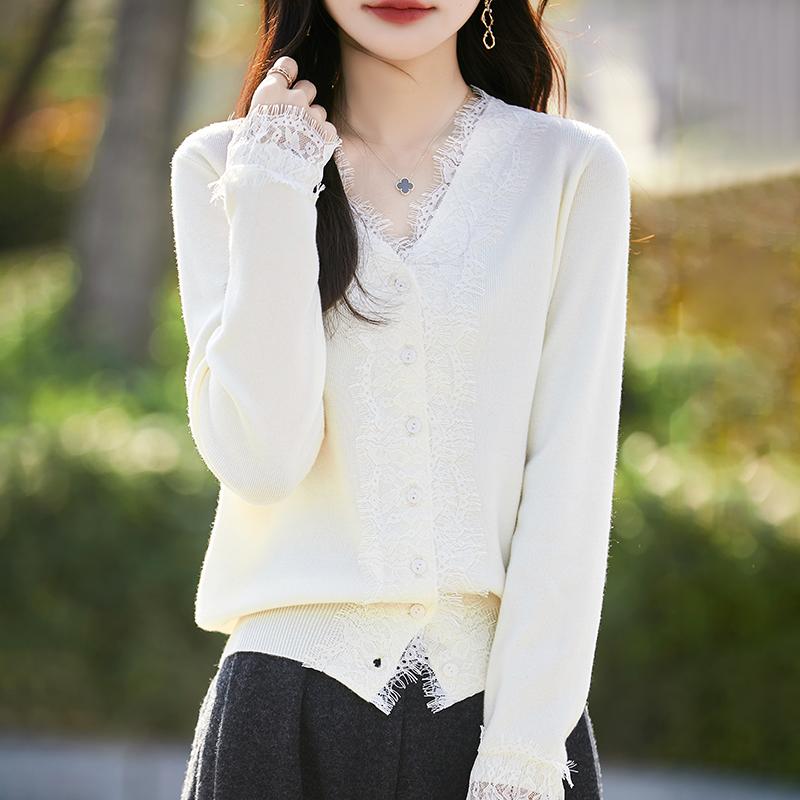 Women's Wool Sweater Qinghe Cashmere 50% Silk 50% Wool Autumn and Winter Wool Cardigan Soft and Warm