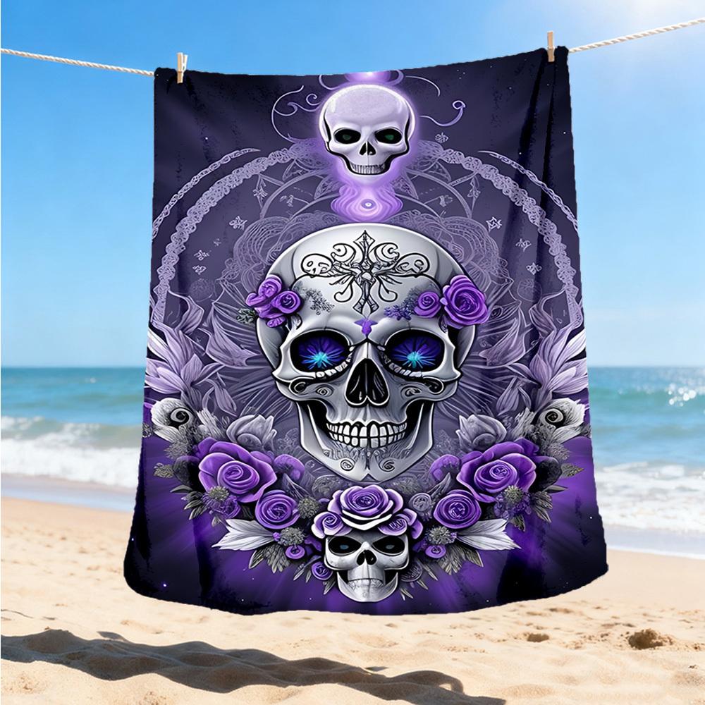 1pc Skull Artwork Outdoor Flannel Blanket , Machine Washable Perfect Gift for Birthday , Holiday Travel Accessory , Durable Material