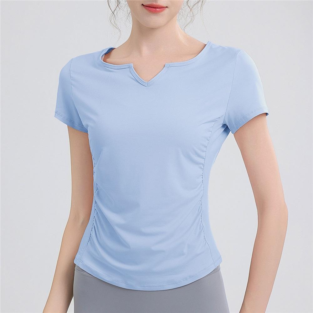 New Pleated Yoga Top Women's V-neck Sports Fitness Short T-shirt Outdoor Sports Running Quick Drying Short Sleeved Shirt