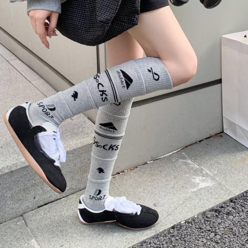 Multi-layered, Superimposed and Spliced Letter Calf Socks, Sporty Style, Sweet and Cool, Hot Girl Football Socks, Long Tube, Pile Long Socks