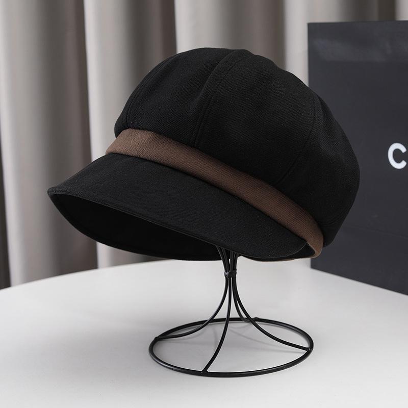 Polyester Beret for Women - Elastic Pleated Octagonal Cap with Short Brim, Packable Drawstring Beret
