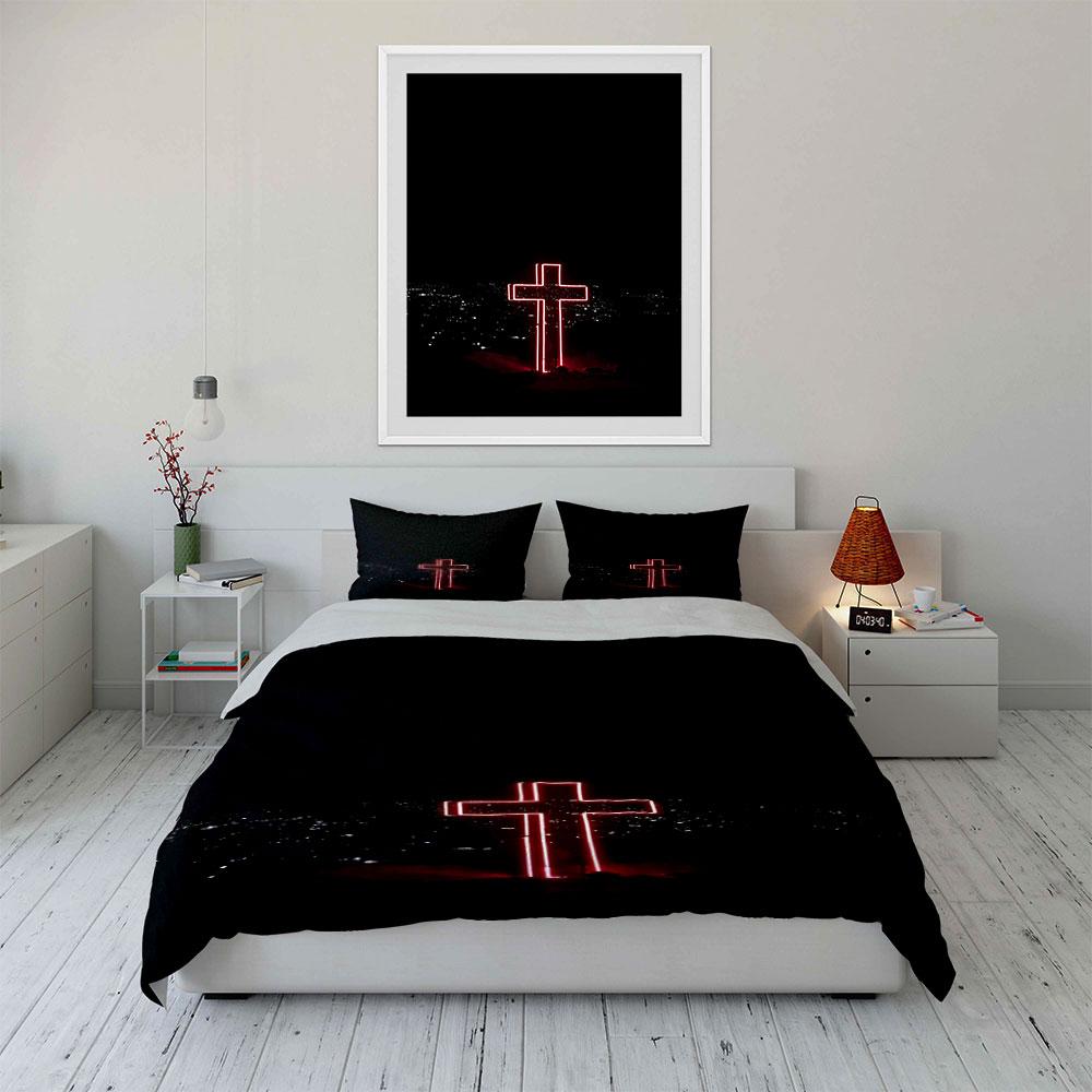 Glowing red cross design. Bedding sets Duvet cover sets Duvet covers Pillowcases(1*Duvet Cover 2*Pillowcases without duvet insert)