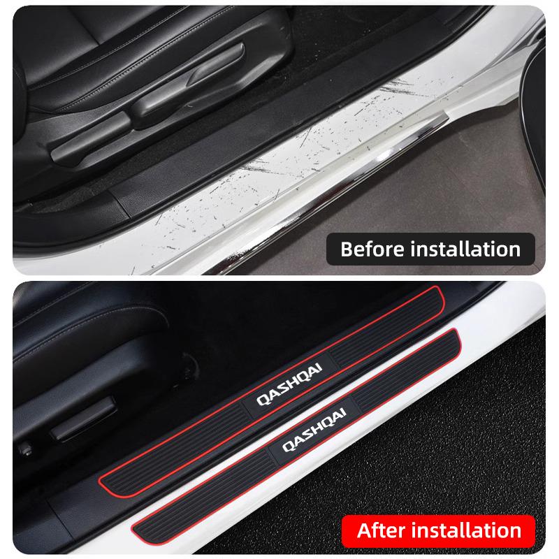 4pcs Rubber Car Door Sill Scuff Covers For Nissan Qashqai J10 J11 J12 Anti-scratch Auto Door Panel Guards Protector Trims Strips