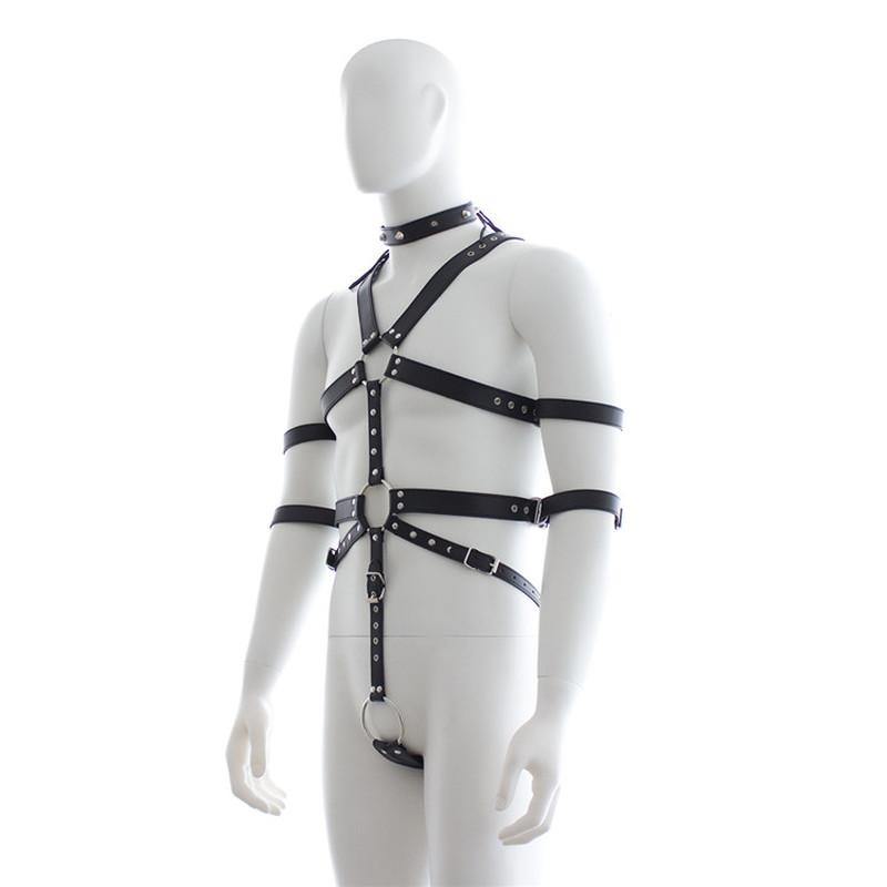 Sexy Mens Gay PU Leather Full Body Chest Harness Bondage Open Penis Ring  Night Clubwear Sex Tools for Gay Male 18+