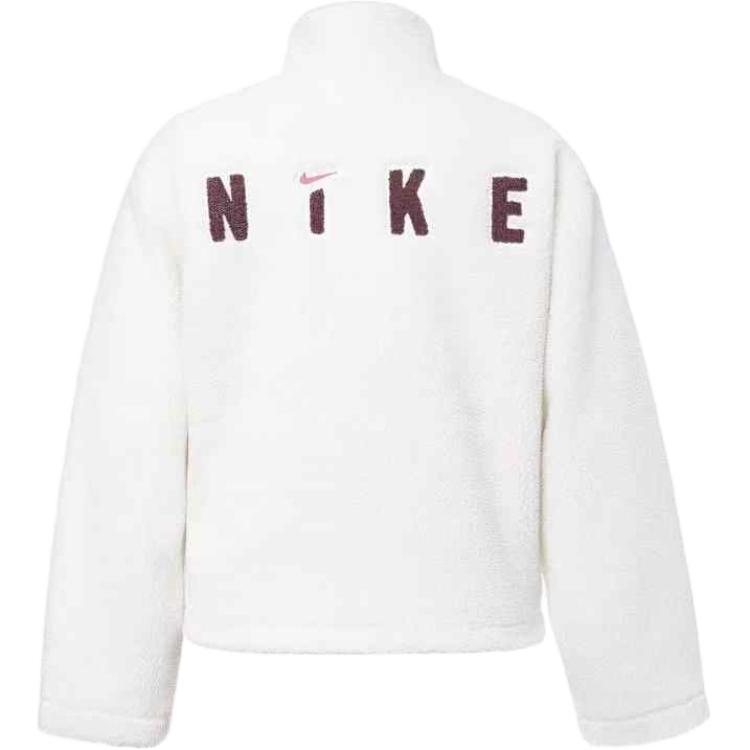 Nike Solid Color Stand Collar Zipper Casual Loose Thick Fleece Jacket Women Jackets Sail-White FV4009-133