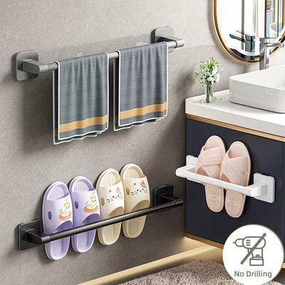 Without Drilling Bathroom Towel Holder Slipper Rack Holder Wall Mounted Towel Shelf Towel Bar Kitchen Bathroom Accessories