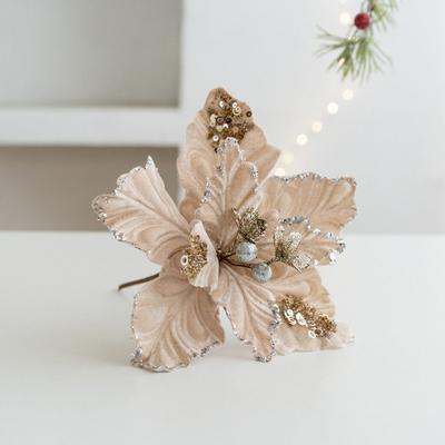 22cm Christmas Glitter Flower Simulation DIY Sequins Flower Festival Hanging Artificial Poinsettia Flower Home Xmas Decoration