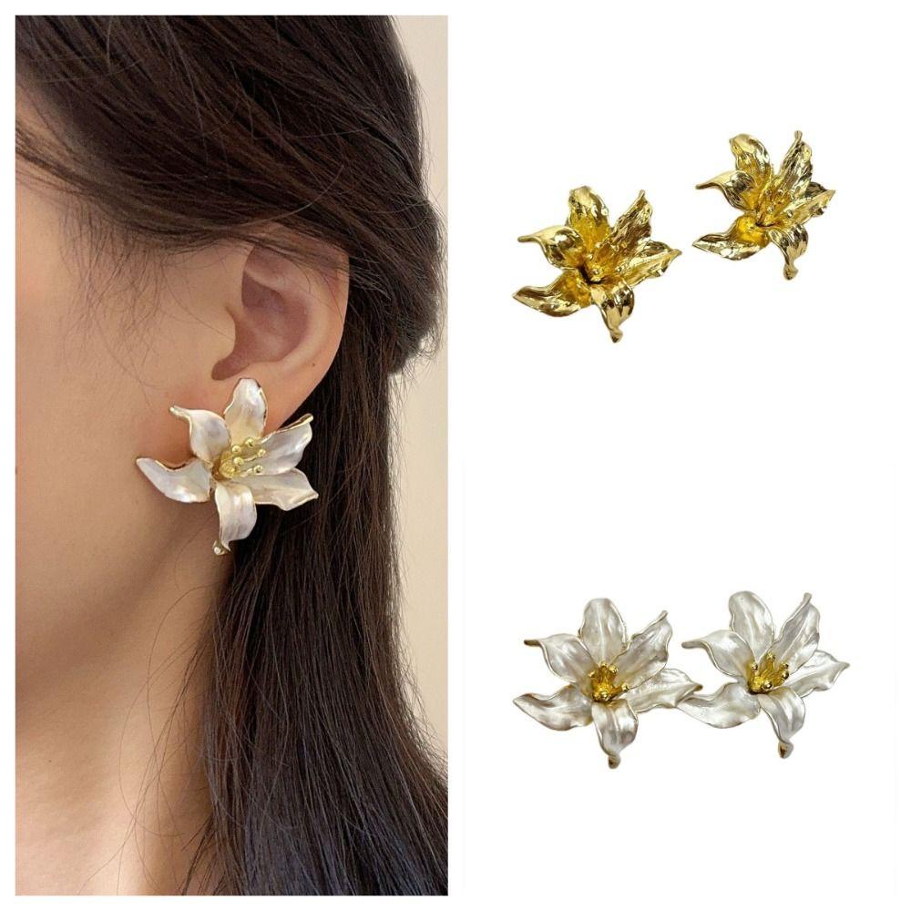 Irregular Flower Stud Earrings Drip Oil Ear Accessories Elegant Flower Earrings  Party