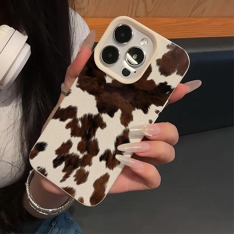 Cow Print Leather Texture Funda Phone Case for iPhone17 Air 16 16e 15 13 12 11 ProMax Pro Plus,Anti-Scratch Protective Cover