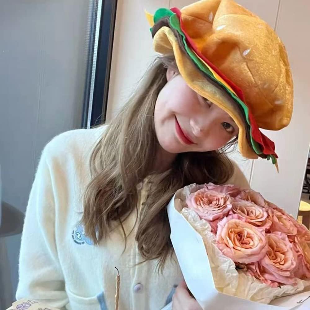 Nuovo Divertente Cappello Costume Hamburger Copricapo Cheeseburger Velluto Halloween Cappello Cosplay Pazzo Travestimento per Adulti Adolescenti - Un Preferito per le Feste
