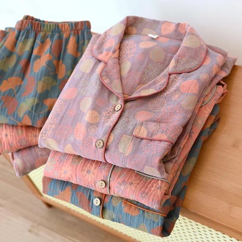 Cotton Trouser Pajamas Suit for Women's Spring and Autumn Cotton Long-sleeved Home Clothes Jacquard Cotton Women's Pijama