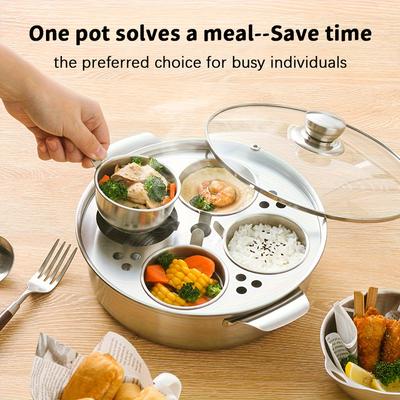 Stainless Steel Multi-grid Slow Cooker and Steamer - Suitable for Induction Cookers, with Ergonomic Handle, Stackable Design
