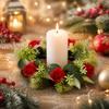 Portavelas de Pilar Rosa Hojas Verdes Artificiales Anillos de Velas Navideños Fiesta