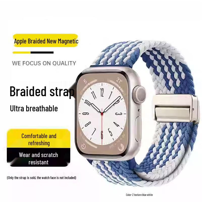 Kompatibles elastisches geflochtenes Magnetarmband aus Nylon für Apple Watch 4, 5, 6 & iWatch 7, 8, 9