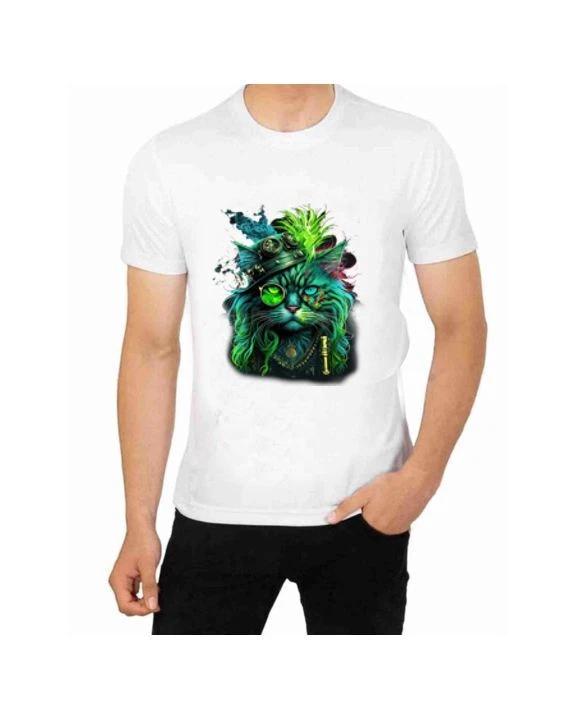 A Weird Green Cat T-Shirt for Men Apparel Pets Animals M
