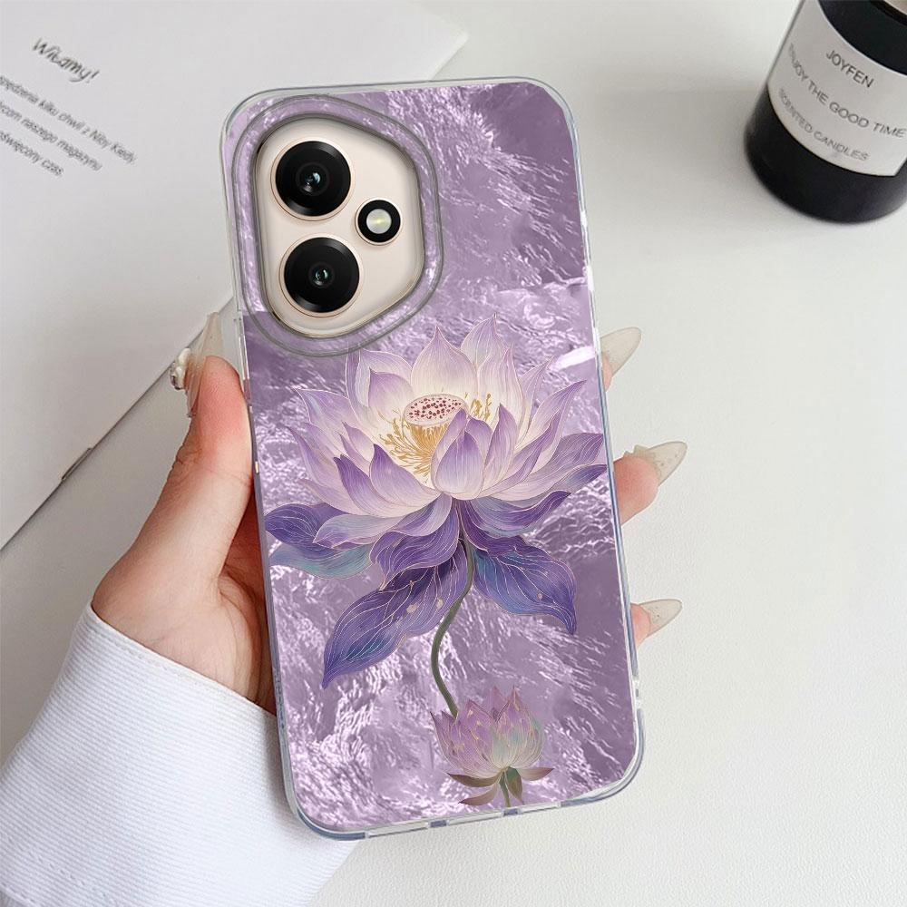 For Honor 400 Pro Magic7 200 Lite X9a X8c X9b X7d X9c X8a X8b X6c X6b Pink Lotus Flower Glitter Korean Women Phone Case Cover
