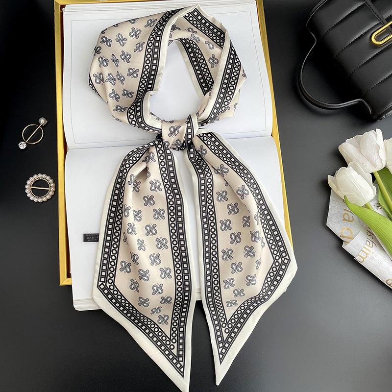 Simulated silk scarf, high-end women's headband, decorative scarf, streamer, fresh color matching, rhombus small scarf, headband.