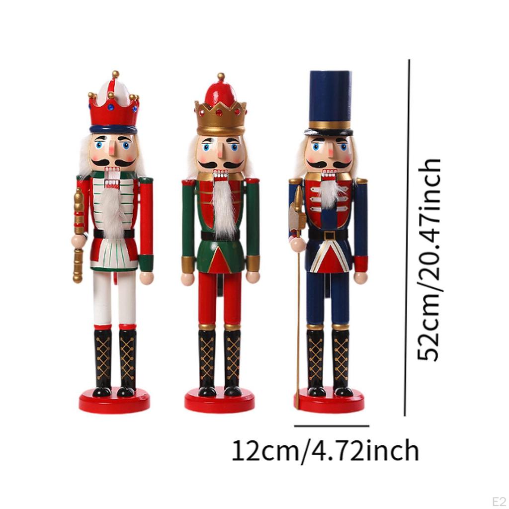 3Pcs Wooden Christmas Nutcracker Tabletop Ornament Crafts Handmade Stable Base Seasonal Decor for