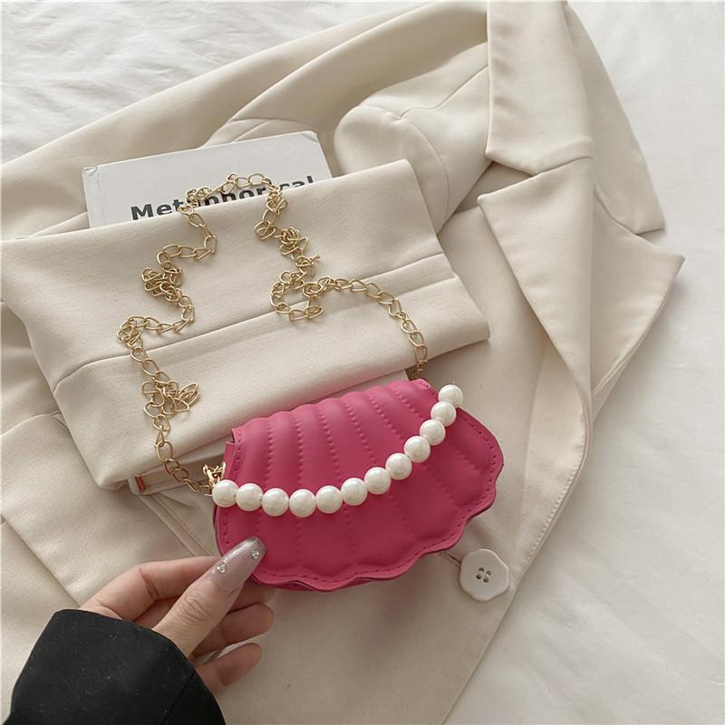 Gentle fashion simple temperament pearl chain shell bag 2025 summer new foreign style shoulder messenger bag Korean version of women